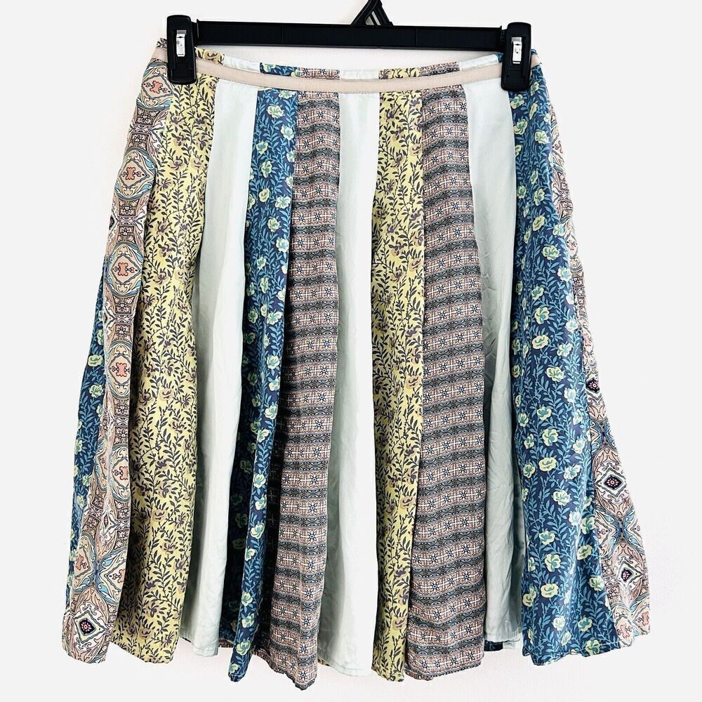 J. Jill Earthy Floral 100% Silk Striped Fully Lined Flare Skirt ~ Size 8 Petite